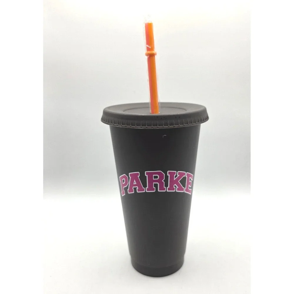 Dunkin x Parke Collab Reusable Cold Cup Matte Black Tumbler Orange Straw
